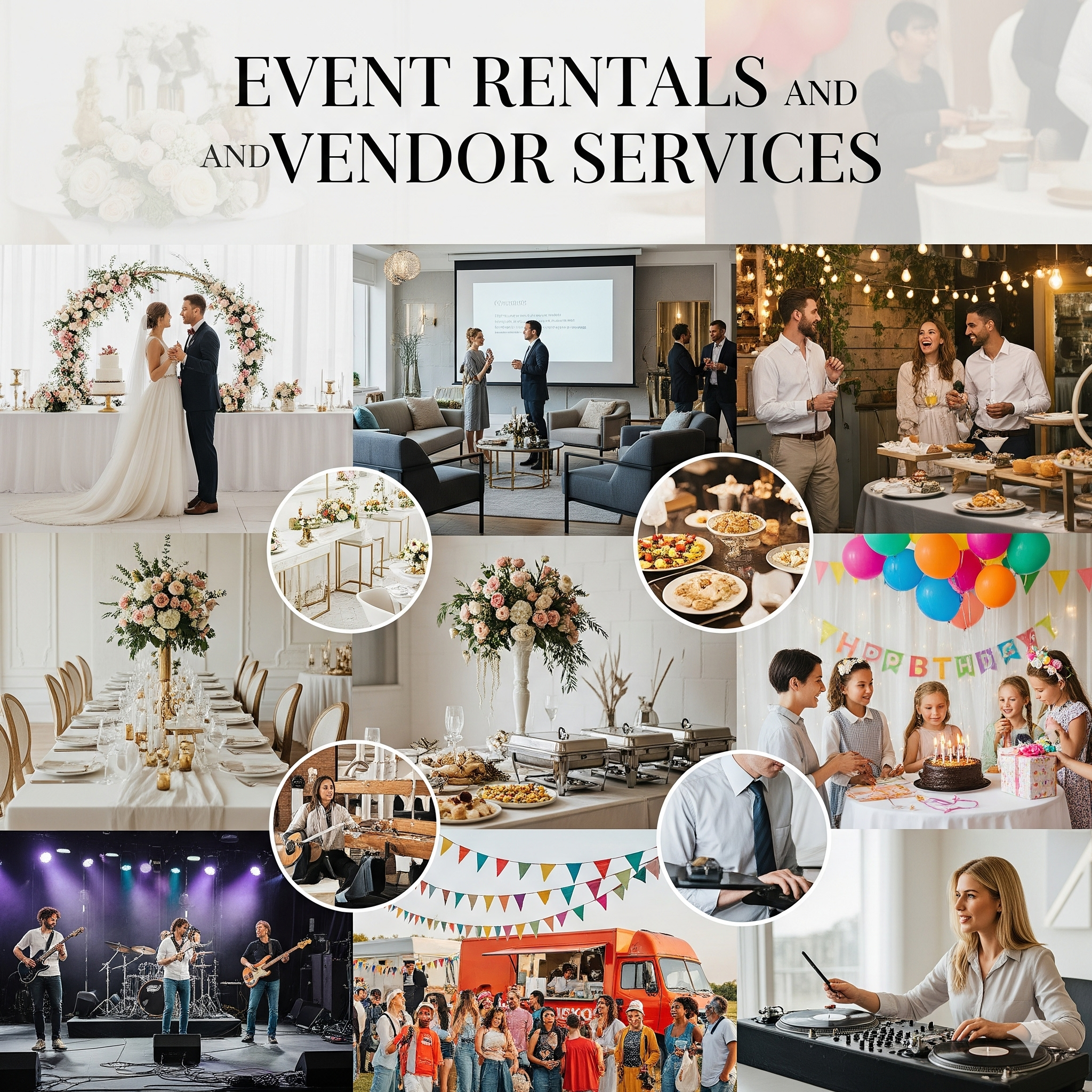 What types of events do you provide rentals and vendor services for?